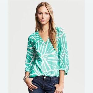 Banana Republic Teal Abstract Print Blouse, Size S